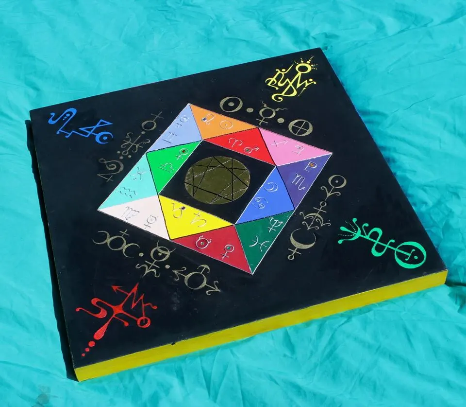 The sigil board on a turquoise cloth